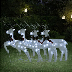 Kalėdiniai elniai, 4 vnt., šaltų baltų, 80 LED lempučių kaina ir informacija | Kalėdinės dekoracijos | pigu.lt