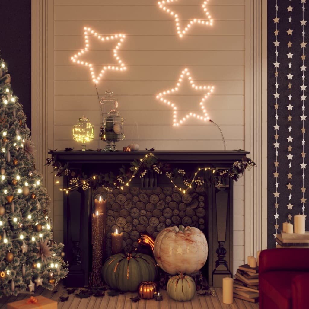 Kalėdinės dekoracijos žvaigždės su 48 LED, 2vnt., šiltos, 56cm kaina ir informacija | Kalėdinės dekoracijos | pigu.lt