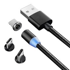 Магнитный кабель 3в1 Usb-C, Micro USB, iPhone Lightning цена и информация | Кабели для телефонов | pigu.lt