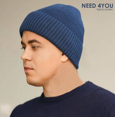 Мужская шапка Need 4You, синяя, мериносовая шерсть цена и информация | Мужские шарфы, шапки, перчатки | pigu.lt