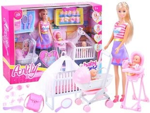 Lėlė Anlily su kūdikiu, vežimėliu ir lovele kaina ir informacija | Žaislai mergaitėms | pigu.lt