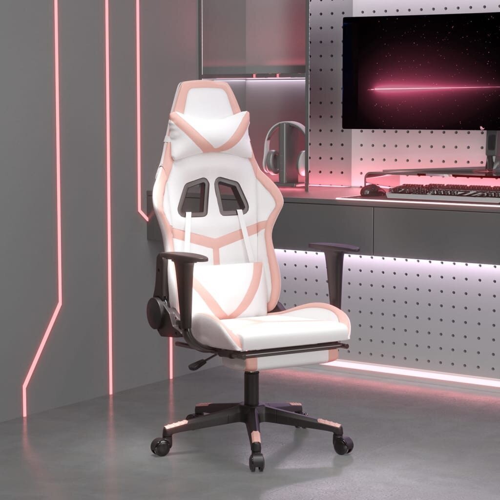 Žaidimų kėdė su pakoja, Dirbtinė oda, balta/rožinė spalva kaina ir informacija | Biuro kėdės | pigu.lt