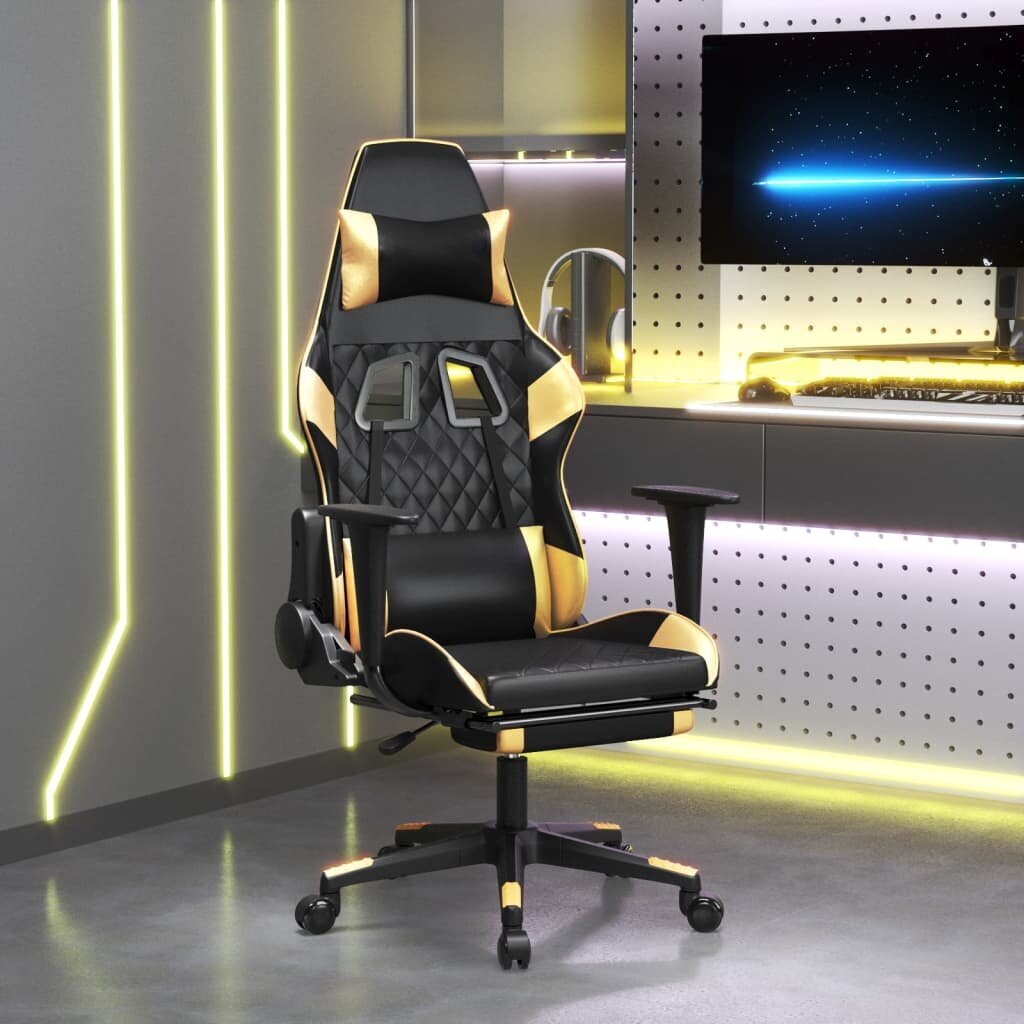 Žaidimų kėdė su pakoja, Dirbtinė oda, juoda/auksinė spalva kaina ir informacija | Biuro kėdės | pigu.lt