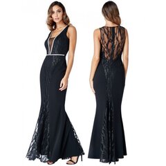 Гламурное блестящее черное макси-платье с открытым декором и разрезом цена и информация | Платья | pigu.lt