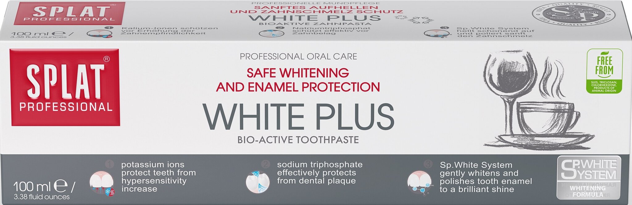 Dantų pasta Splat Professional White Plus, 100 ml kaina ir informacija | Dantų šepetėliai, pastos | pigu.lt