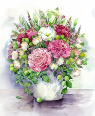 Алмазная мозаика 40x50 cm. "Bright peonies with green fruits in a white vase" цена и информация | Алмазная мозаика | pigu.lt
