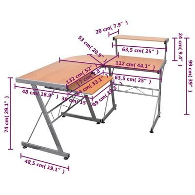 Kampinis rašomasis stalas 132x112x99cm, rudas kaina ir informacija | Kompiuteriniai, rašomieji stalai | pigu.lt