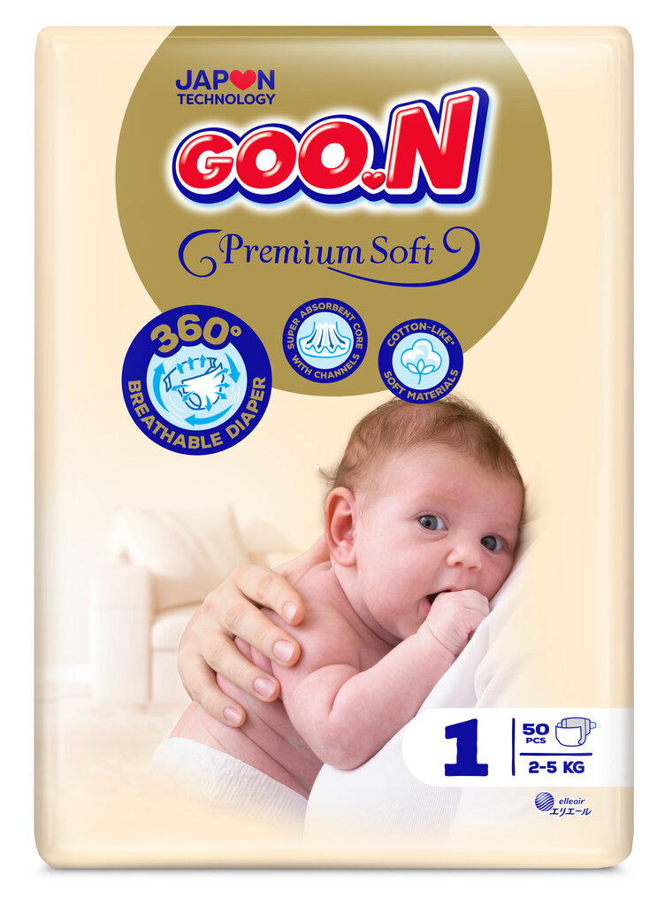 Sauskelnės Goon, 1 (2-5 kg), 50 vnt kaina ir informacija | Sauskelnės | pigu.lt