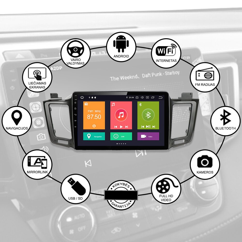 TOYOTA RAV4 2013-18 PEUGEOT 508 2011-2017 Android multimedia plančetė 10 colių automagnetola USB/WiFi/GPS/Bluetooth kaina ir informacija | Automagnetolos, multimedija | pigu.lt
