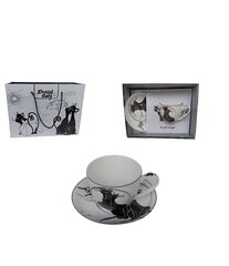 Puodelis ir lėkštė su katėmis Crazy Cats, Carmani kaina ir informacija | Originalūs puodeliai | pigu.lt