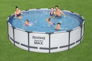 Karkasinis baseinas su filtro siurbliu Bestway Steel Pro MAX, 457 x 107 cm, šviesiai pilkas, apvalus kaina ir informacija | Baseinai | pigu.lt