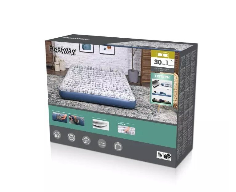 Bestway® TriTech™ pripučiamas čiužinys Fashion Flock™ su integruotu elektriniu siurbliu Double XL/Lo 203 x 152 x 30 cm цена и информация | Pripučiami čiužiniai ir baldai | pigu.lt