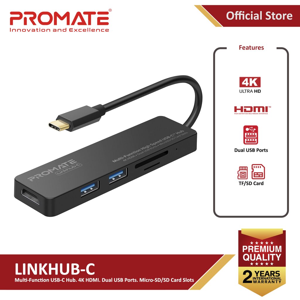 Šakotuvas Promate LinkHub-C USB-C - HDMI, 2 x USB 3.0 kaina ir informacija | Adapteriai, USB šakotuvai | pigu.lt