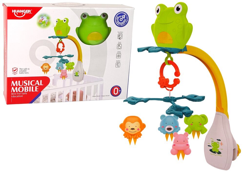 Karuselė naminių gyvūnėlių lovai Žalios varlės melodijos kaina ir informacija | Žaislai kūdikiams | pigu.lt