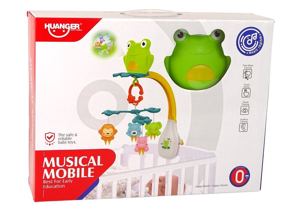Karuselė naminių gyvūnėlių lovai Žalios varlės melodijos kaina ir informacija | Žaislai kūdikiams | pigu.lt