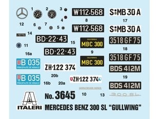 Konstruktorius Italeri, Mercedes Benz 300 SL 3645, 1/24 kaina ir informacija | Konstruktoriai ir kaladėlės | pigu.lt