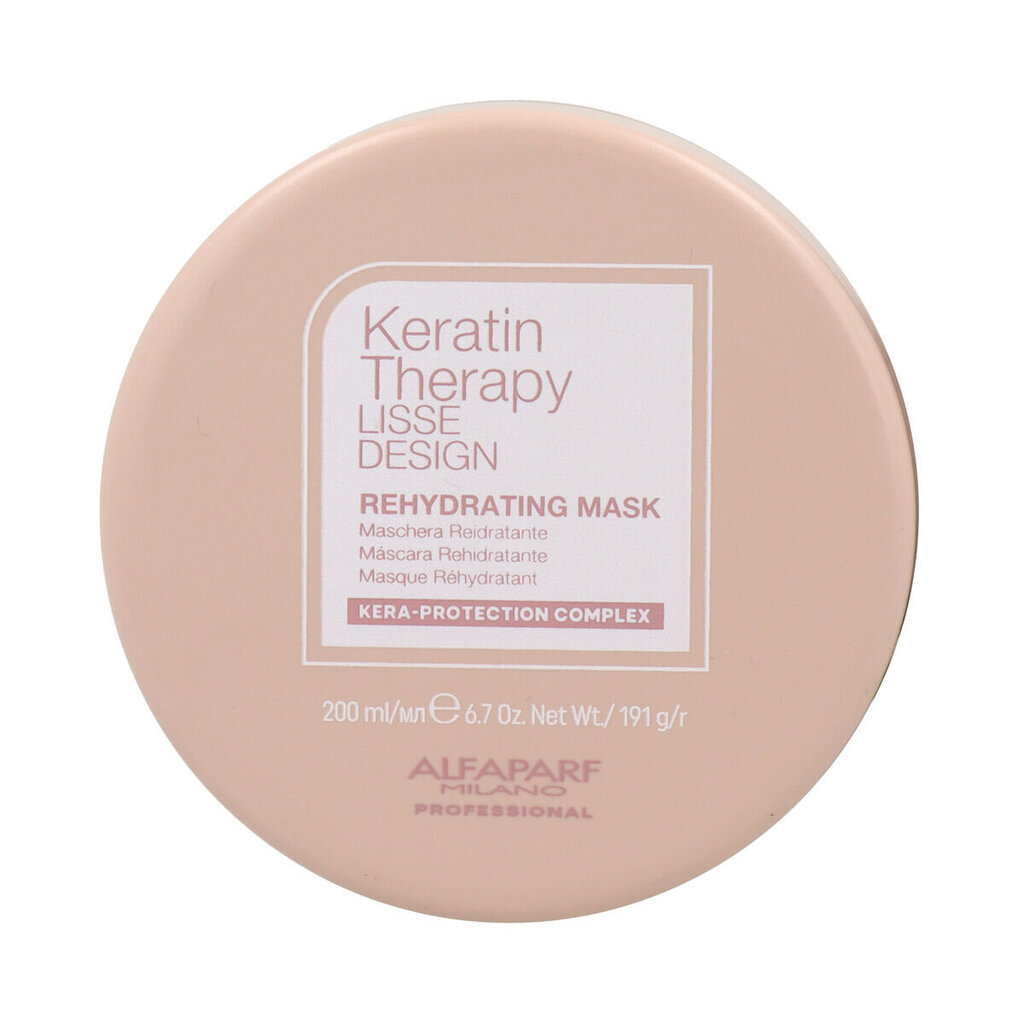 Drėkinanti plaukų kaukė Alfaparf Keratin Therapy Lisse Design Rehydrating Mask, 200 ml kaina ir informacija | Priemonės plaukų stiprinimui | pigu.lt