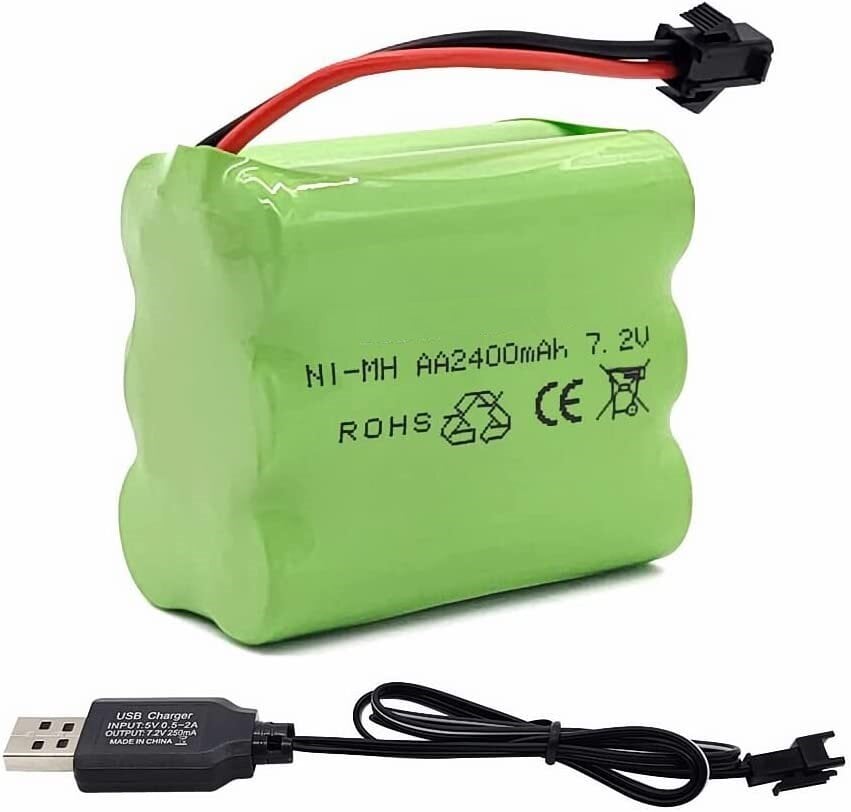 RC NiMH 7.2V 2400mAh AA įkraunama baterija su USB įkrovimo laidu ir SM 2P jungtimi, skirta RC automobiliui RC bakui RC valčiai kaina ir informacija | Išmanioji technika ir priedai | pigu.lt