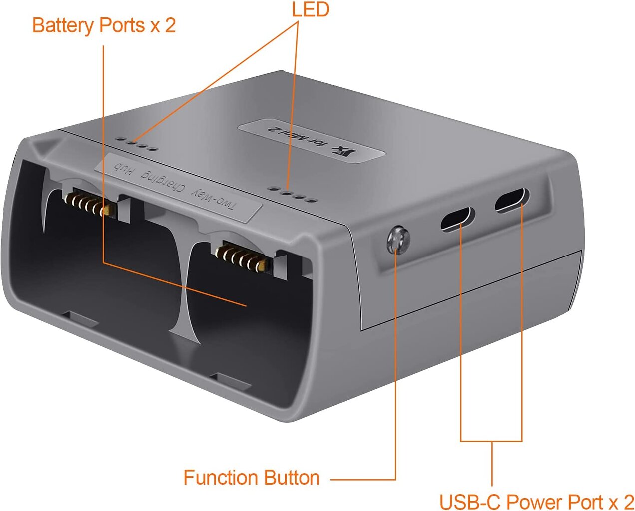 Akumuliatoriaus įkroviklis, suderinamas su DJI Mini 2/Mini SE dronais, dvipusis įkrovimo koncentratorius Dronų akumuliatorių USB įkroviklio priedai (pilka) kaina ir informacija | Išmanioji technika ir priedai | pigu.lt