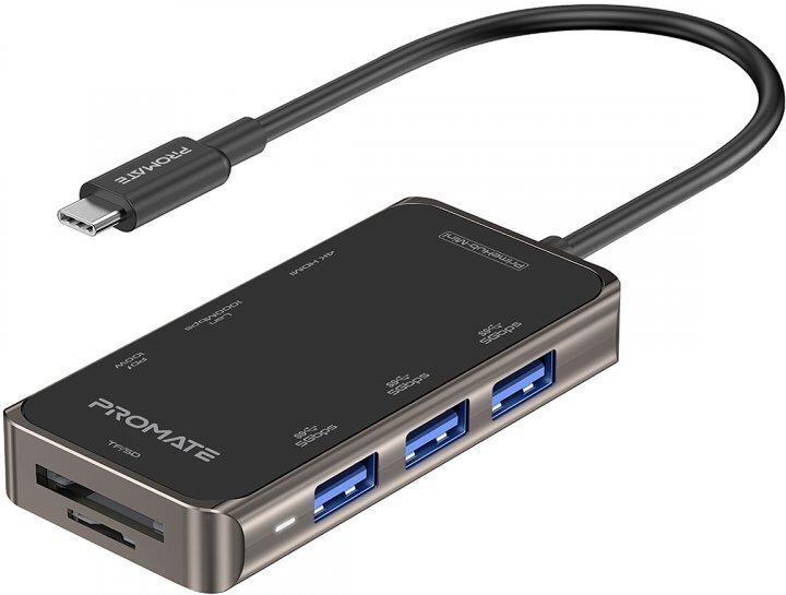 Šakotuvas Promate PrimeHub-Mini 8in1 USB-C Hub HDMI, LAN, SD, 3x USB3.0 kaina ir informacija | Adapteriai, USB šakotuvai | pigu.lt