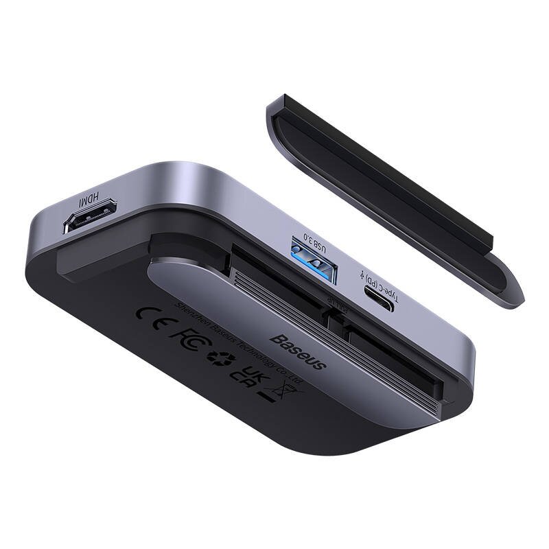 Hub 4in1 Baseus PadJoy Series USB-C to USB 3.0 + HDMI + USB-C PD + jack 3.5mm (Grey) kaina ir informacija | Adapteriai, USB šakotuvai | pigu.lt