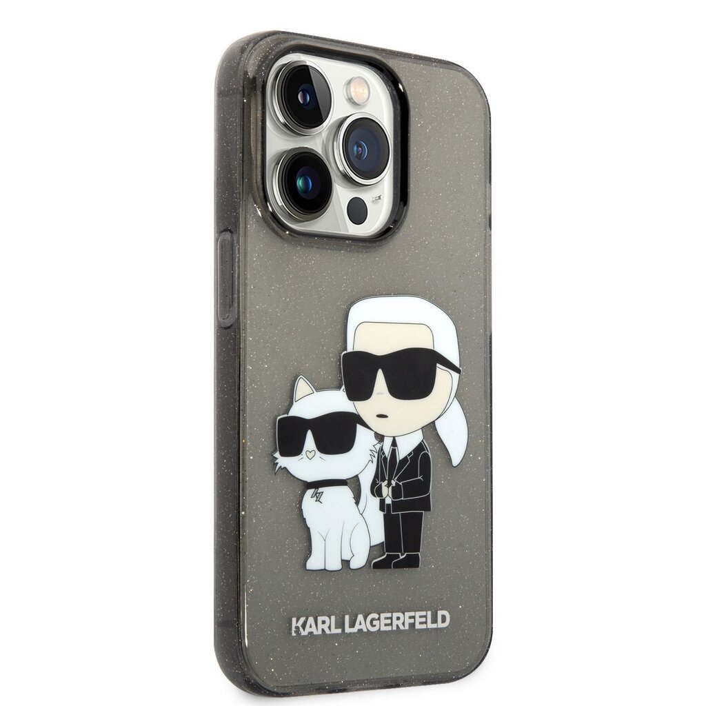 Karl Lagerfeld IML Glitter Karl and Choupette NFT iPhone 14 Pro Max Black kaina ir informacija | Telefono dėklai | pigu.lt