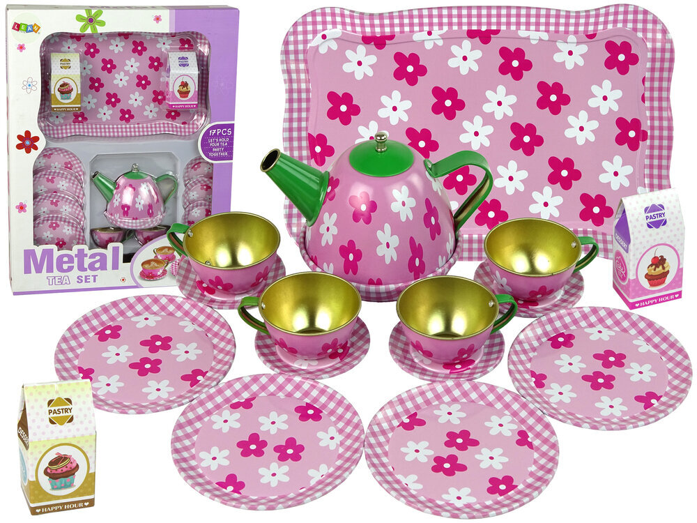 Žaislinis arbatos indų rinkinys Lean toys „Gėlės“ , metalinis цена и информация | Žaislai mergaitėms | pigu.lt