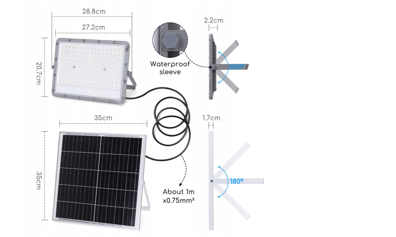 Lauko šviestuvas su saulės baterija, 2000 lm 200 W kaina ir informacija | Lauko šviestuvai | pigu.lt