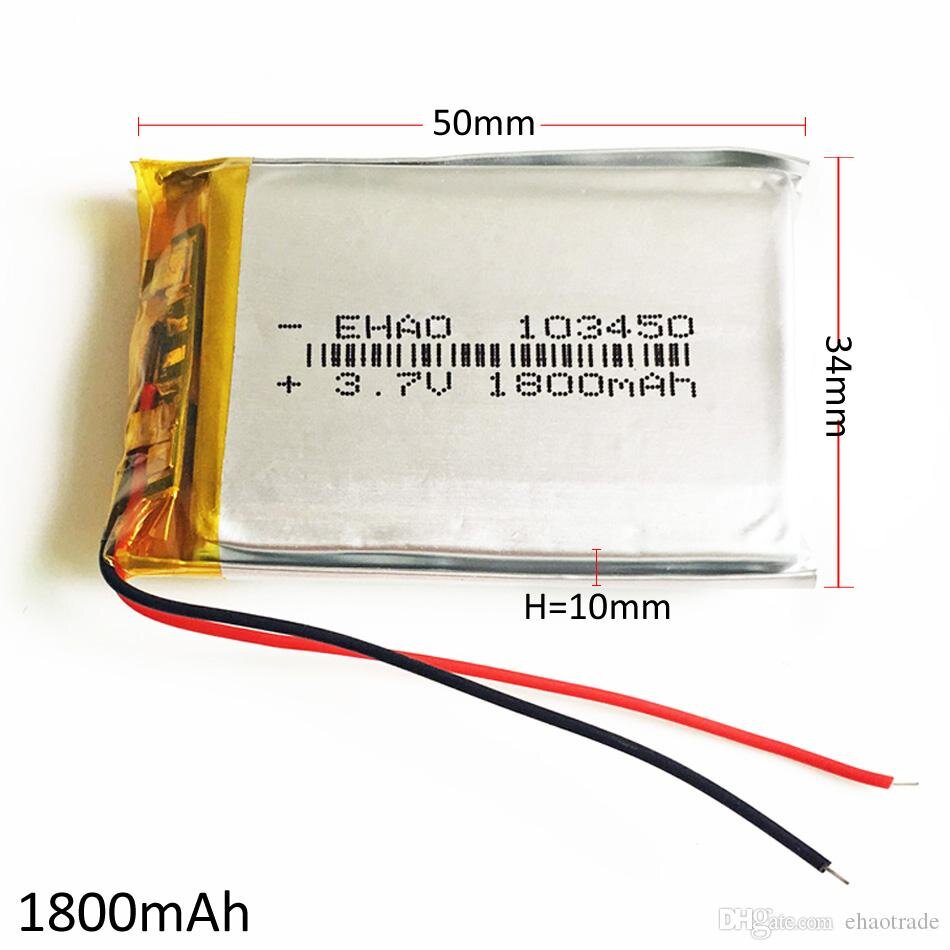 1 vnt. įkraunama lipo baterija 103450 (3,7 V, 1800 mAh Lipo), skirta "Bluetooth" ausinėms, išmaniesiems laikrodžiams, kasos aparatams, medicinos prietaisams ir kitiems nešiojamiems prietaisams kaina ir informacija | Akumuliatoriai | pigu.lt