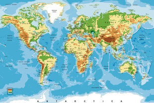 Фотообои - Старая карта мира 375х250 см цена и информация | Фотообои с инструментом и клеем - Бежевые листья эвкалипта, 400x280 см | pigu.lt