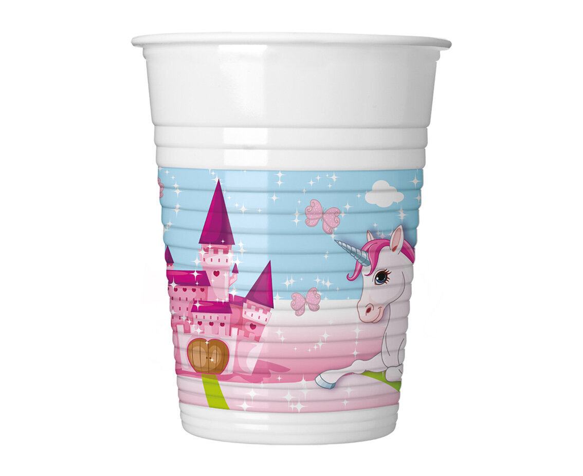 Vienkartiniai plastikiniai puodeliai "Unicorn", 200 ml, 8 vnt 93549 kaina ir informacija | Vienkartiniai indai šventėms | pigu.lt