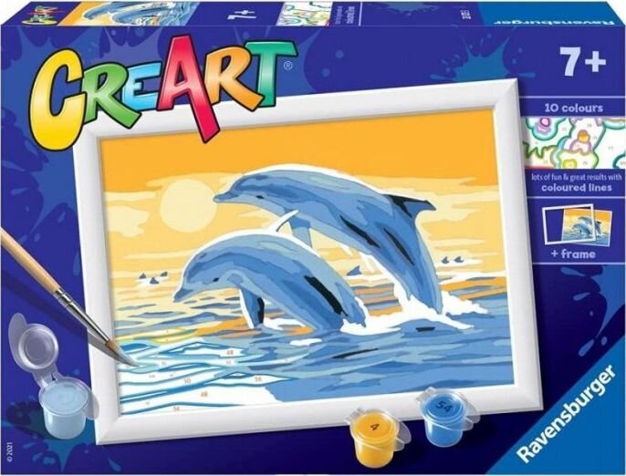 Tapyba pagal skaičius Ravensburger Delightful Dolphins, 22x16 cm kaina ir informacija | Tapyba pagal skaičius | pigu.lt