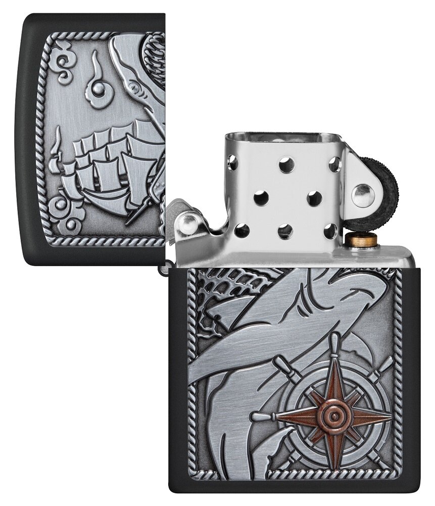 Žiebtuvėlis Zippo 48120 Ship Shark Emblem Design kaina ir informacija | Žiebtuvėliai ir priedai | pigu.lt