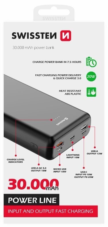 Swissten Line 30000 mAh kaina ir informacija | Atsarginiai maitinimo šaltiniai (power bank) | pigu.lt