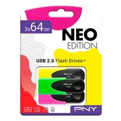 PNY Sort Multifarvet 64 GB USB 2.0 kaina ir informacija | USB laikmenos | pigu.lt