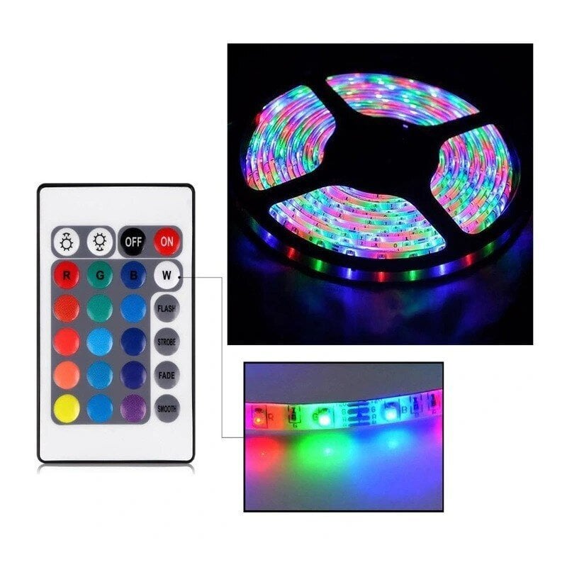 LED juosta su pultu ir adapteriu RGB, 5 m цена и информация | LED juostos | pigu.lt