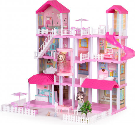 Didelis lėlių namelis-vila su sodu, baldais +LED kaina ir informacija | Žaislai mergaitėms | pigu.lt