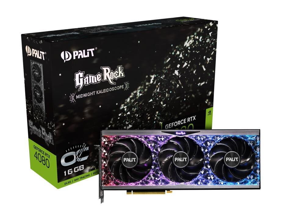 Palit GeForce RTX 4080 GameRock OC, 16 GB|GDDR6X|256 bit|PCIE 4.0 16x|GPU 2205 MHz|1xHDMI|3xDisplayPort|NED4080S19T2-1030G kaina ir informacija | Vaizdo plokštės (GPU) | pigu.lt