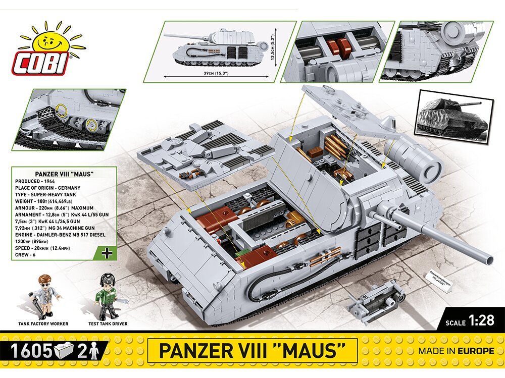 Konstruktorius Cobi Panzer VIII Maus, 1/28, 2559 kaina ir informacija | Konstruktoriai ir kaladėlės | pigu.lt