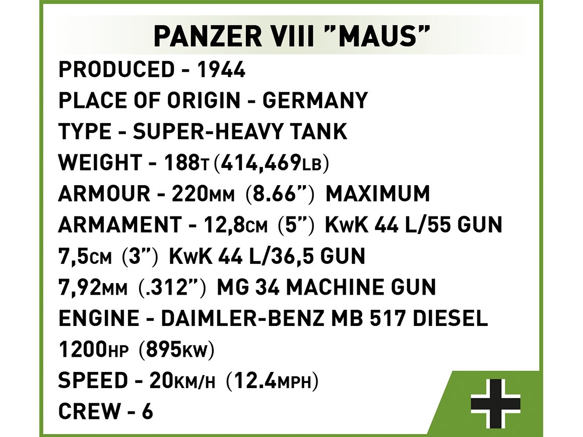 Konstruktorius Cobi Panzer VIII Maus, 1/28, 2559 kaina ir informacija | Konstruktoriai ir kaladėlės | pigu.lt