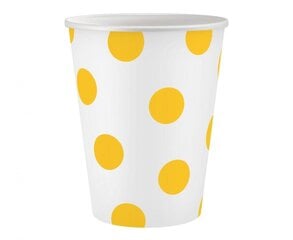 Popieriniai puodeliai su geltonais taškeliais, 6vnt., 250ml kaina ir informacija | Vienkartiniai indai šventėms | pigu.lt