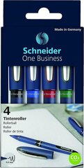 Schneider 183094 One Business Ink Roller (Закон о документах, толщина линии 0,6 мм, ультра-гладкий наконечник) 4 упаковка (черный, синий, красный, зеленый) цена и информация | Письменные принадлежности | pigu.lt