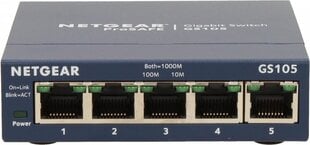 Netgear ProSafe Plus GS105 (5 x Gigabit Ethernet/Fast Ethernet/Ethernet, Desktop, Auto-sensing per port) kaina ir informacija | Netgear Tinklo įranga | pigu.lt