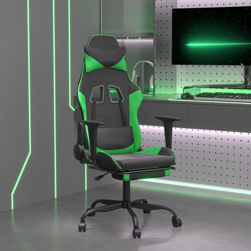 Masažinė žaidimų kėdė su pakoja, Dirbtinė oda, juoda/žalia kaina ir informacija | Biuro kėdės | pigu.lt