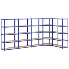Plieno/medienos sandėliavimo lentynos, mėlynos, 5 vnt. цена и информация | Стеллажи, полки | pigu.lt