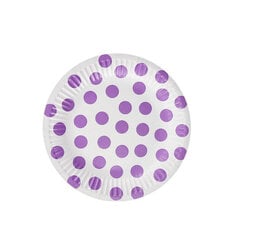 Popierinės lėkštutės balta su violetiniais taškeliais, 18cm, 6 vnt. kaina ir informacija | Vienkartiniai indai šventėms | pigu.lt