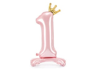 Folinis balionas skaičius 1 su karūna, 84cm, rožinis kaina ir informacija | Balionai | pigu.lt