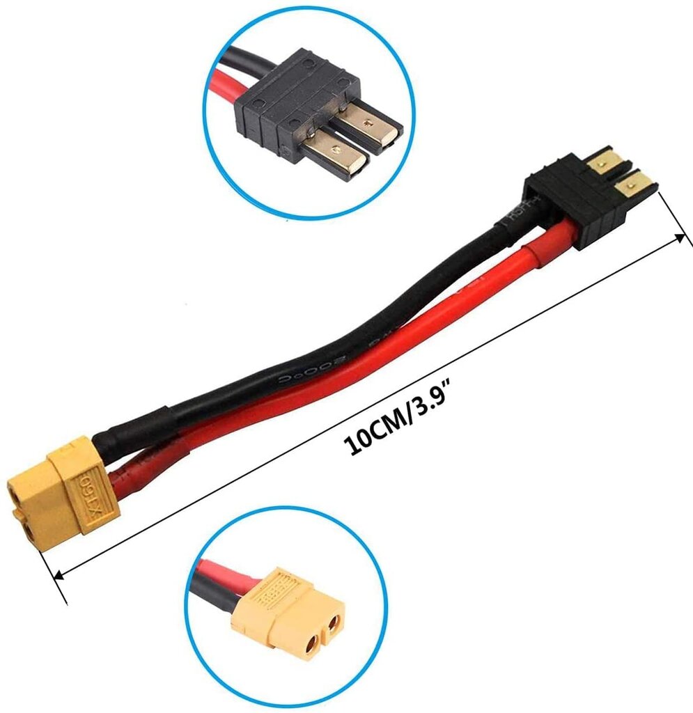 2 vnt. 12AWG su XT60 moteriška jungtimi Silikoninis kabelio adapteris, suderinamas su Traxxas RC LiPO NiMH ESC įkrovikliu, 10CM kaina ir informacija | Išmanioji technika ir priedai | pigu.lt