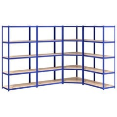 Plieninės/medinės sandėliavimo lentynos, mėlynos, 4 vnt. kaina ir informacija | Sandėliavimo lentynos | pigu.lt