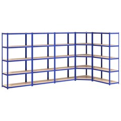 Plieno/medienos sandėliavimo lentynos, mėlynos, 5 vnt. kaina ir informacija | Sandėliavimo lentynos | pigu.lt
